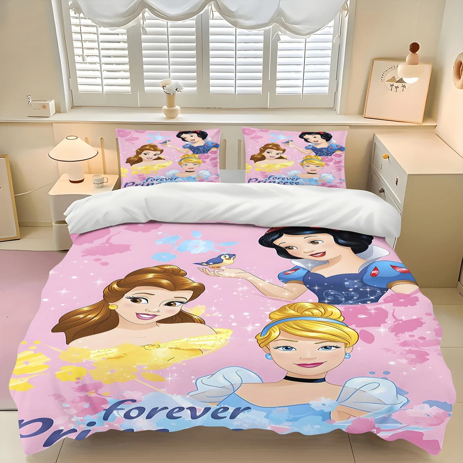 Copripiumino Principessa Cenerentola, Rosa, Traspirante, Stampa 3D Carina, Caldo e Confortevole, in Poliestere per Camera da Letto