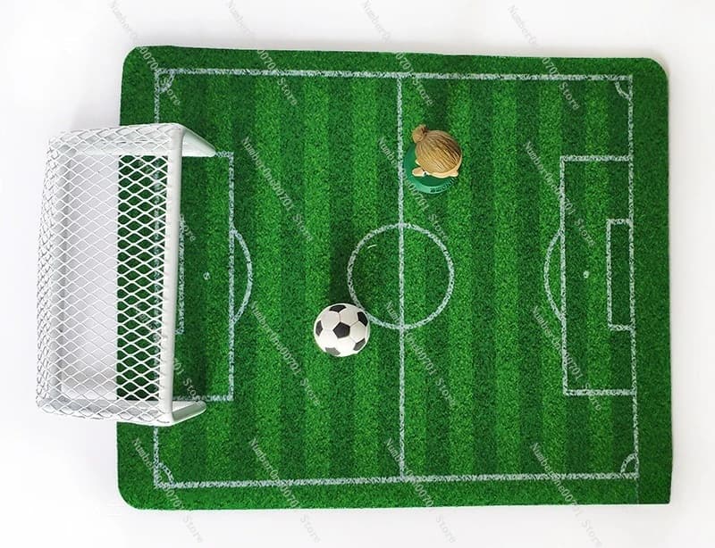 Miniature soccer field with metal door pole, desk decoration for football fans and aquarium scenes