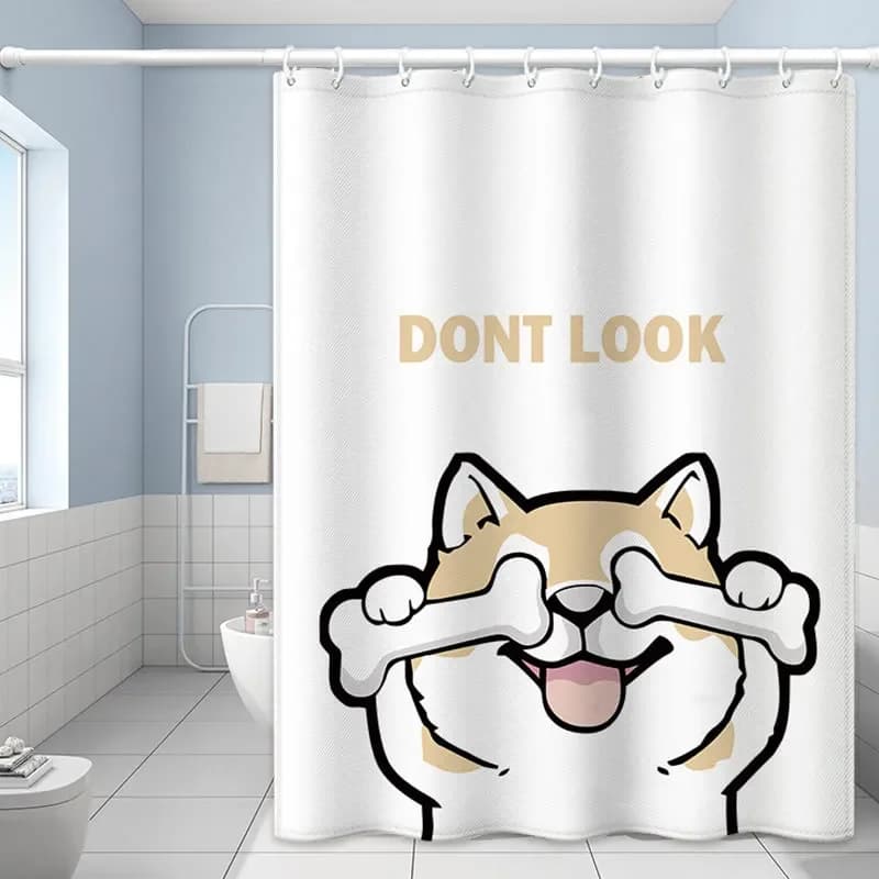 Tenda da doccia in tessuto bianco impermeabile in poliestere con gatto cartone animato, accessori per il bagno, tende da bagno per la casa con ganci decorativi