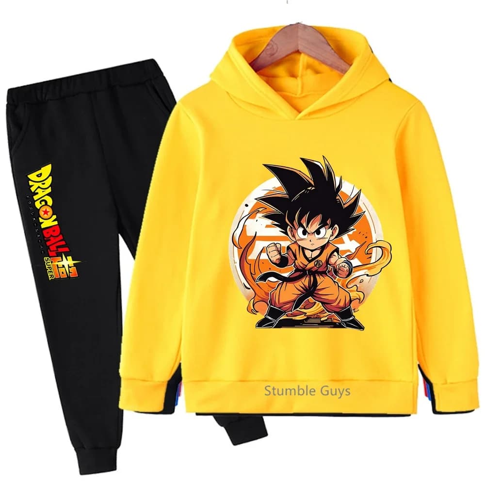 Set Felpa con Cappuccio Dragon Ball alla Moda per Bambini e Ragazzi, Abbigliamento Autunnale Anime Goku ​
