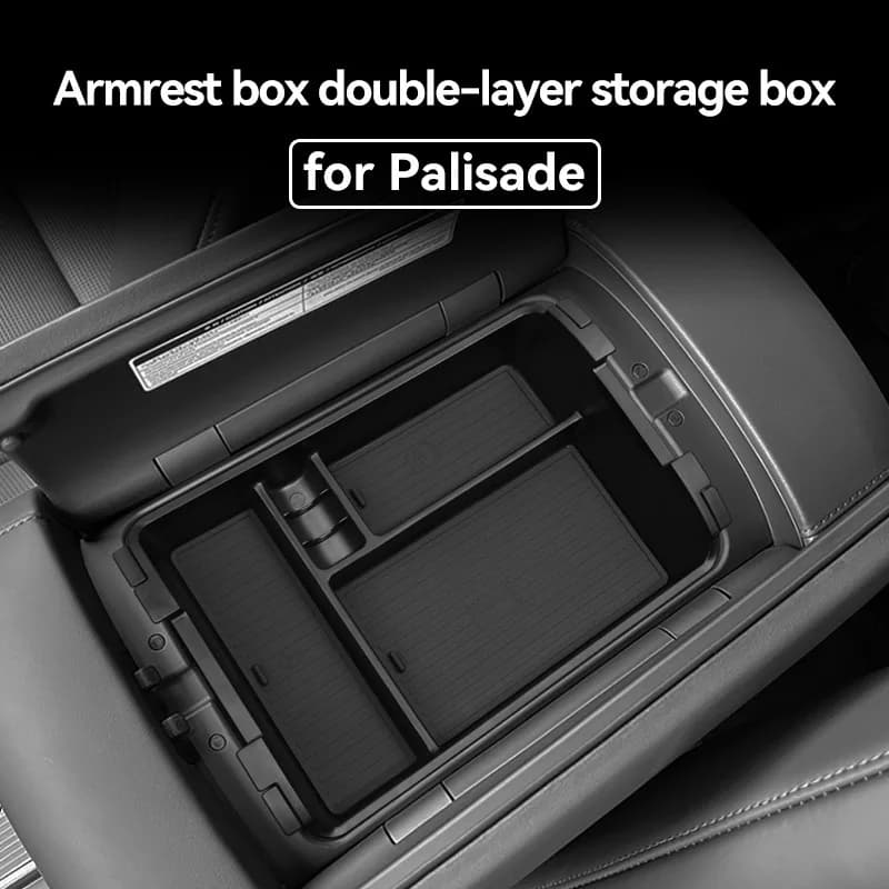 Center Console Organizer Tray for Hyundai Palisade 2026 Dual-Layer Armrest Storage Box with Non-Slip Mats for 7-Seater Models