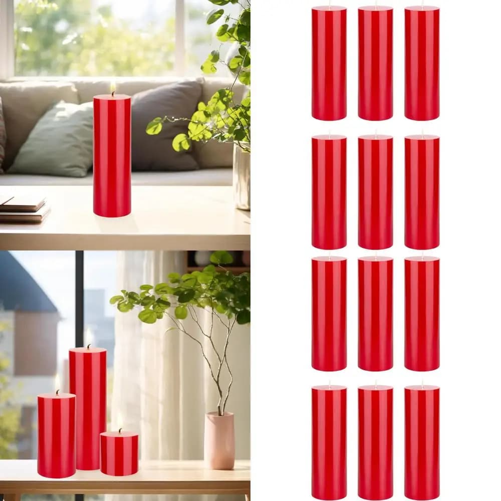 Set of 6 Red Column Candles Crafts Without Perfume, 3 x 9, Ideal for Home, Events and Ceremonies