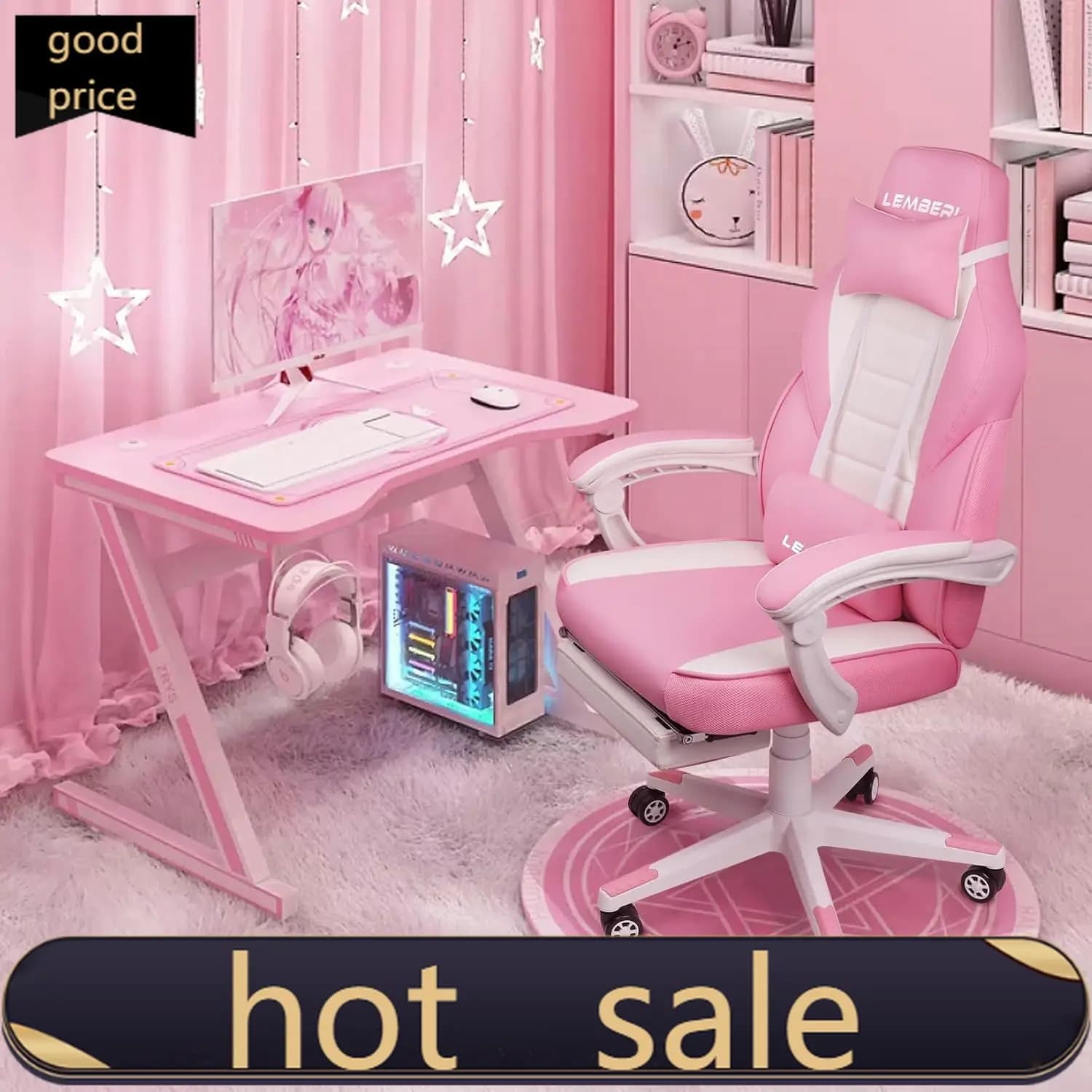 Sedia da gaming rosa con poggiapiedi, sedia da gamer rosa kawaii per ragazza, sedie da videogiochi per ragazze, sedia da gaming per computer con poggiatesta