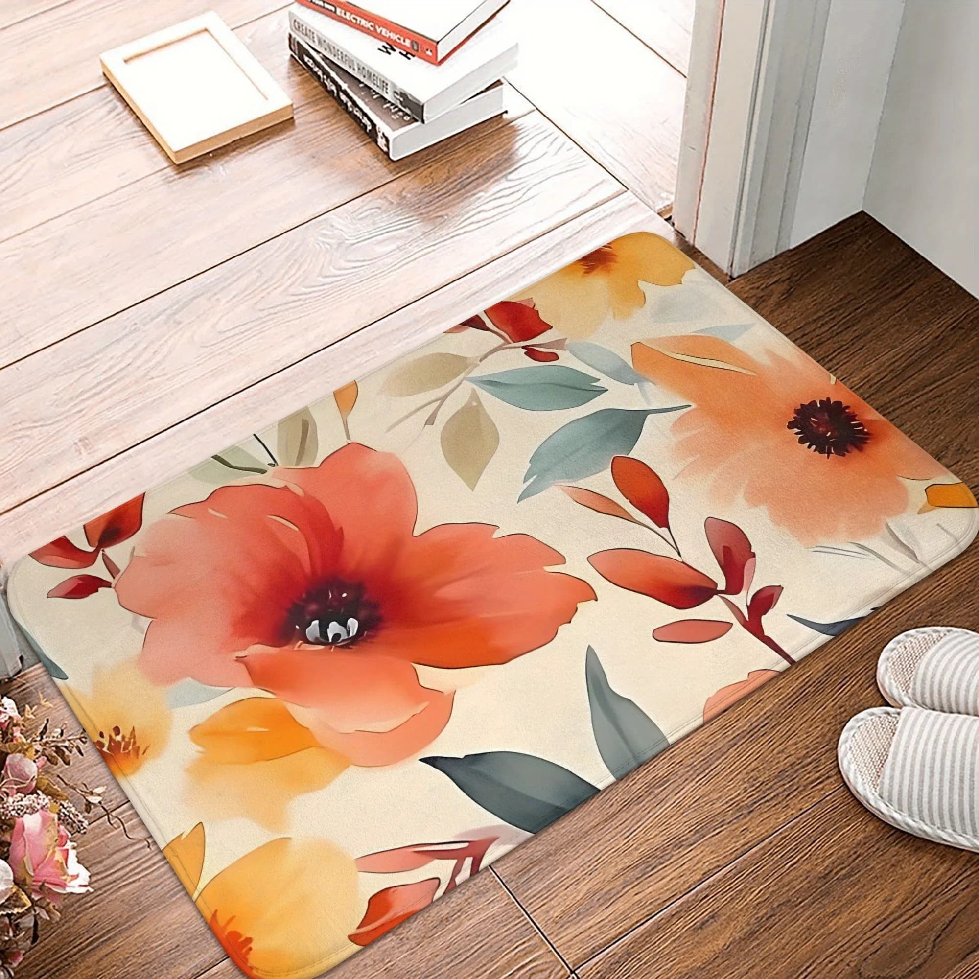 1PC Tappeto da cucina con motivo floreale Tappetini antiscivolo Tappeto da bagno design pop Tappetino da bagno Tappeto per la decorazione della lavanderia del lavandino di casa
