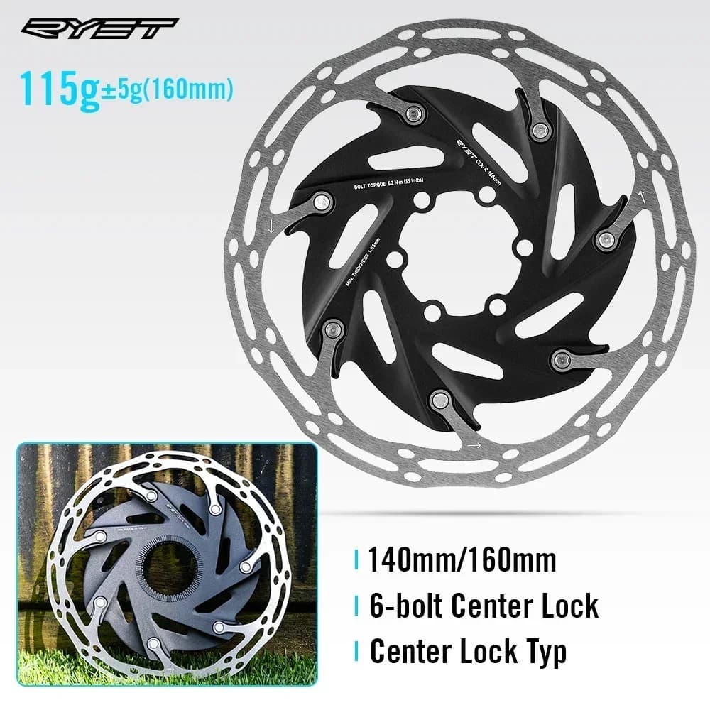 Rotori per Freni Bicicletta RYET 2024, 6 Bulloni e Center-Lock, 140mm/160mm, per MTB e Bici da Strada, Accessori per Ciclismo