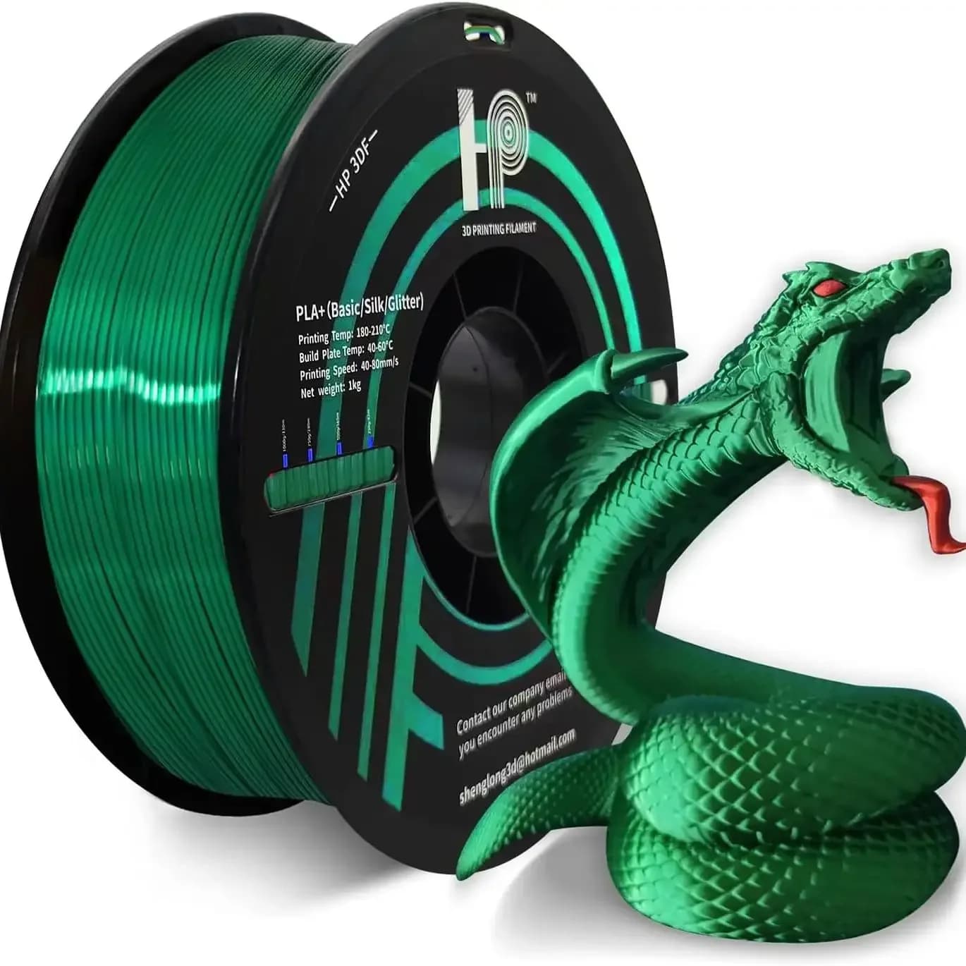 3D Printer Filament, PLA HP3DF filament, dimensional accuracy 1.75 mm +/- 0.02 mm, 1 kg coil (2.2 pounds), suitable for most FDM printers