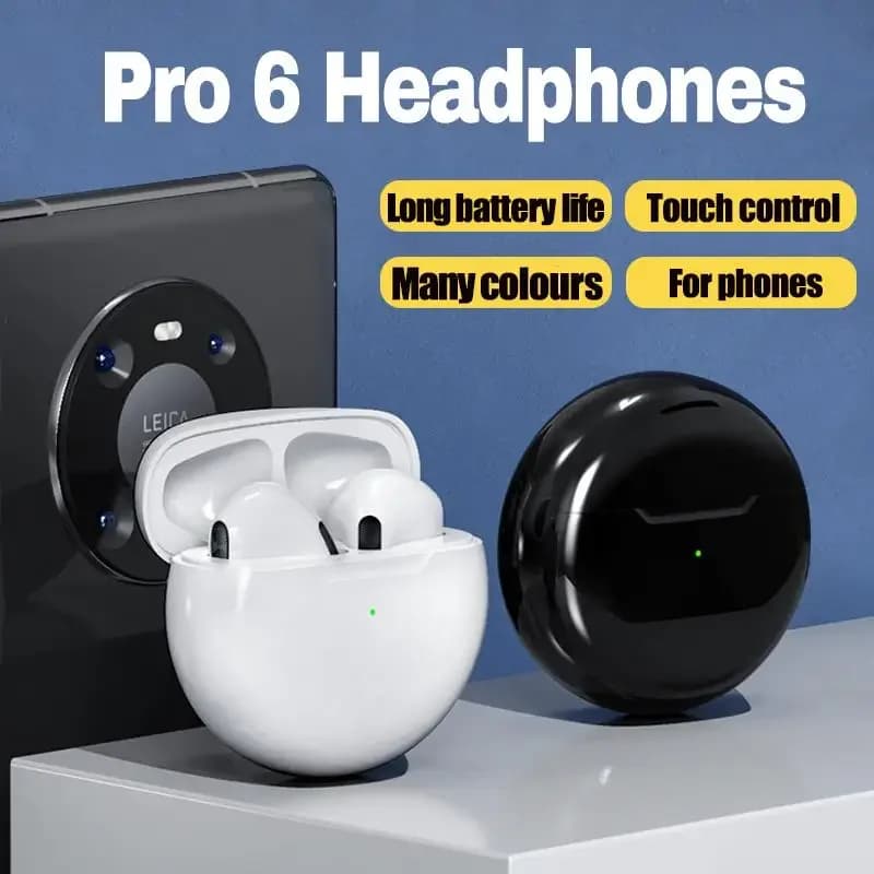 Auricolari Bluetooth Wireless Originali Air Pro 6 TWS 5.3 con Microfono e Scatola di Ricarica per Xiaomi iPhone