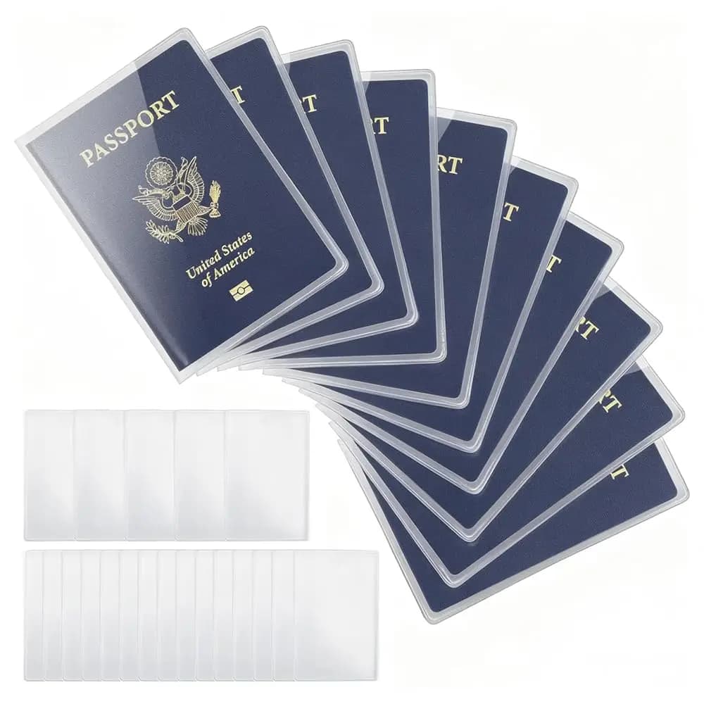 10 copertine per passaporto in plastica satinata + 20 porta carte di credito in plastica trasparente