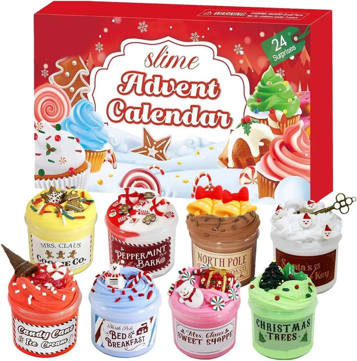 Calendario dell'Avvento Slime - Calendari per il conto alla rovescia di Natale 24 giorni di sorprese con vischio soffice e kit di giocattoli con diverse texture