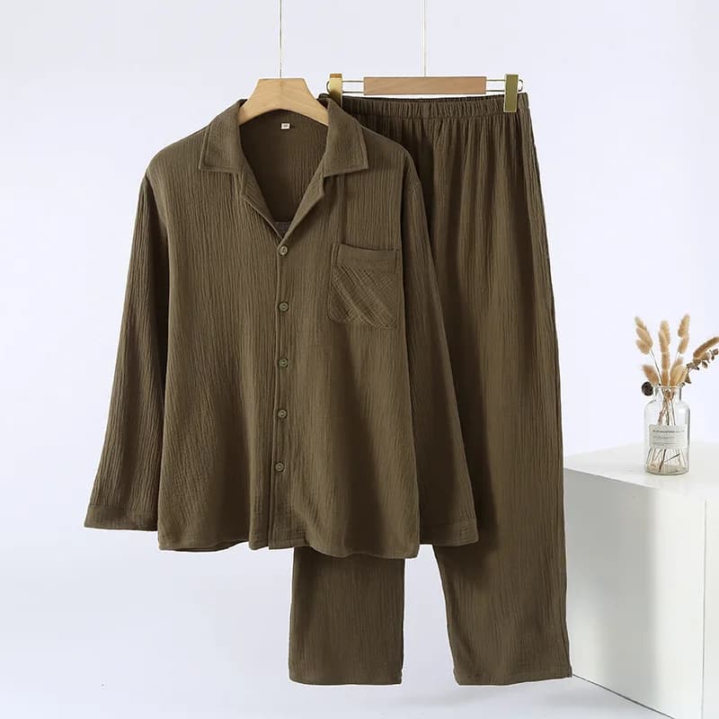 Abbigliamento da notte da uomo per la primavera e l'autunno Cardigan in cotone a doppio strato Pantaloni larghi oversize a maniche lunghe Abiti per la casa