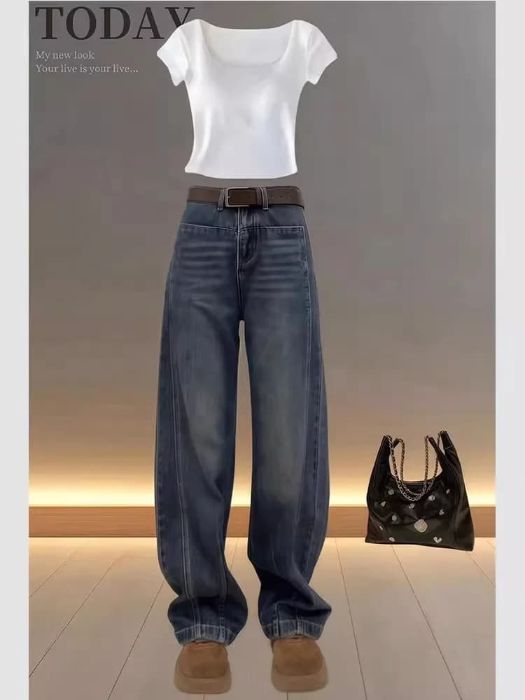 Jeans a Gamba Larga Slim Fit Plus Size da Donna, Nuovi Pantaloni a Banana a Vita Alta in Denim per Primavera, Ideali per Corpo a Pera