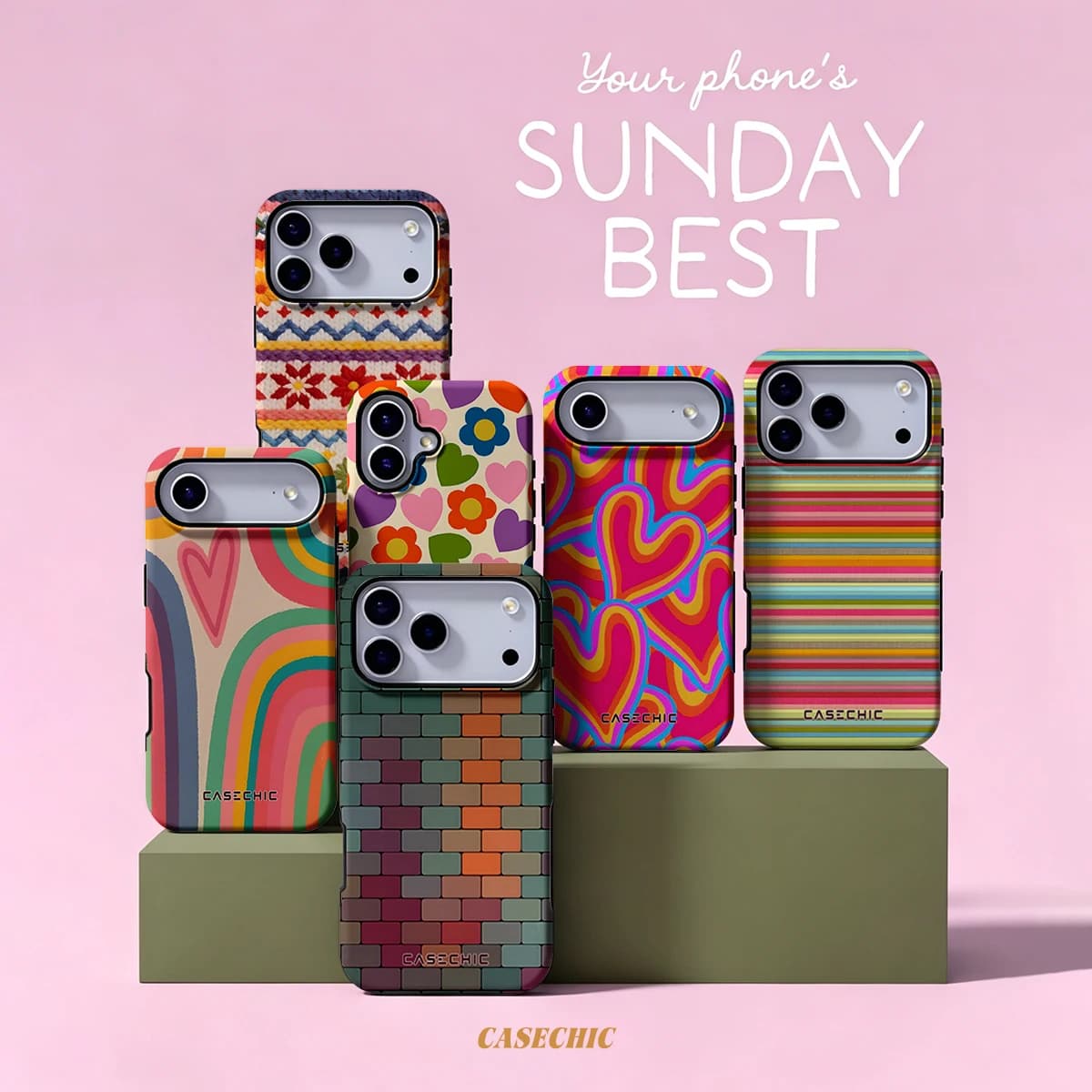 Rainbow Gradient Brick Tile For Case For iPhone 17 16 15 Pro Max TPU Anti-Scratch Outer Shell Raised Screen CaseChic