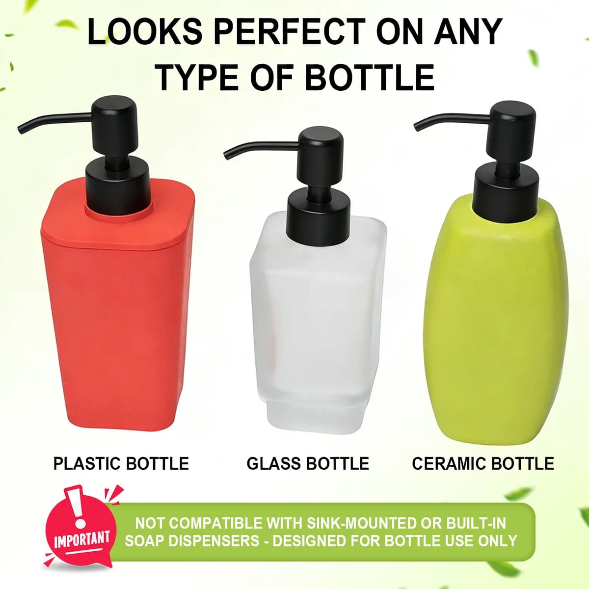 D9 4Pack Soap Dispenser Pump Replacement-Stainless Steel Soap and Lotion Bathroom Dispenser Pump for Regular 28/400 Neck Bottles