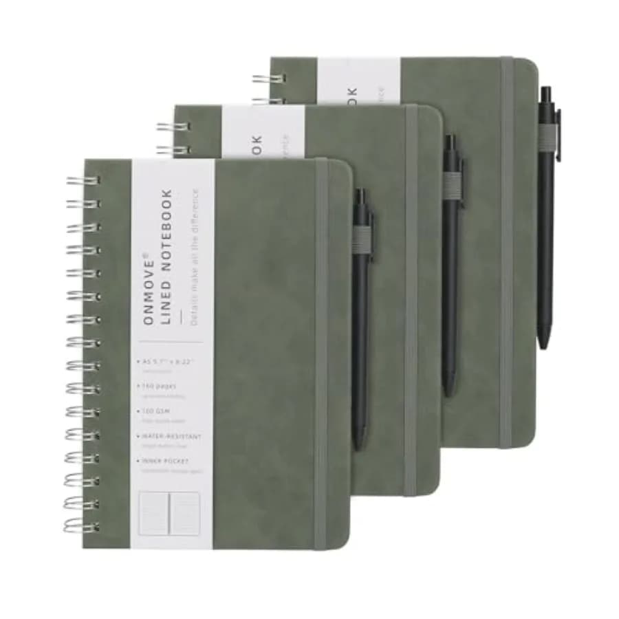 Spiral Notebooks Journal for Women Men 3 Pack Bulk Leather Hardcover with Pen Holder A5 160 Pages 100 GSM Thick Paper for Work