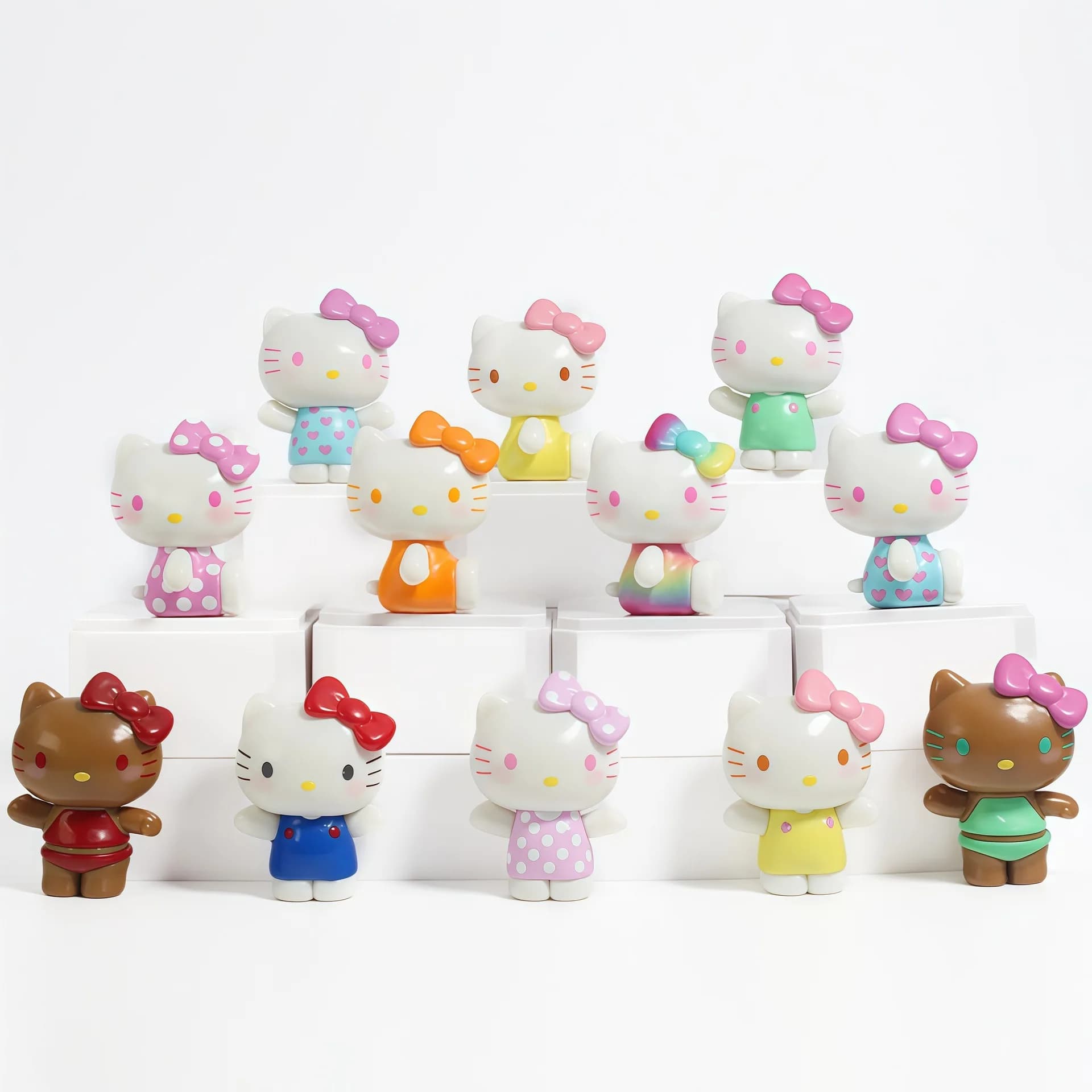Hello Cat Summer Rainbow Series Micro Box Blind Box Cute Kawaii Figure with Display Box Ornament Collectible Gift for Kids