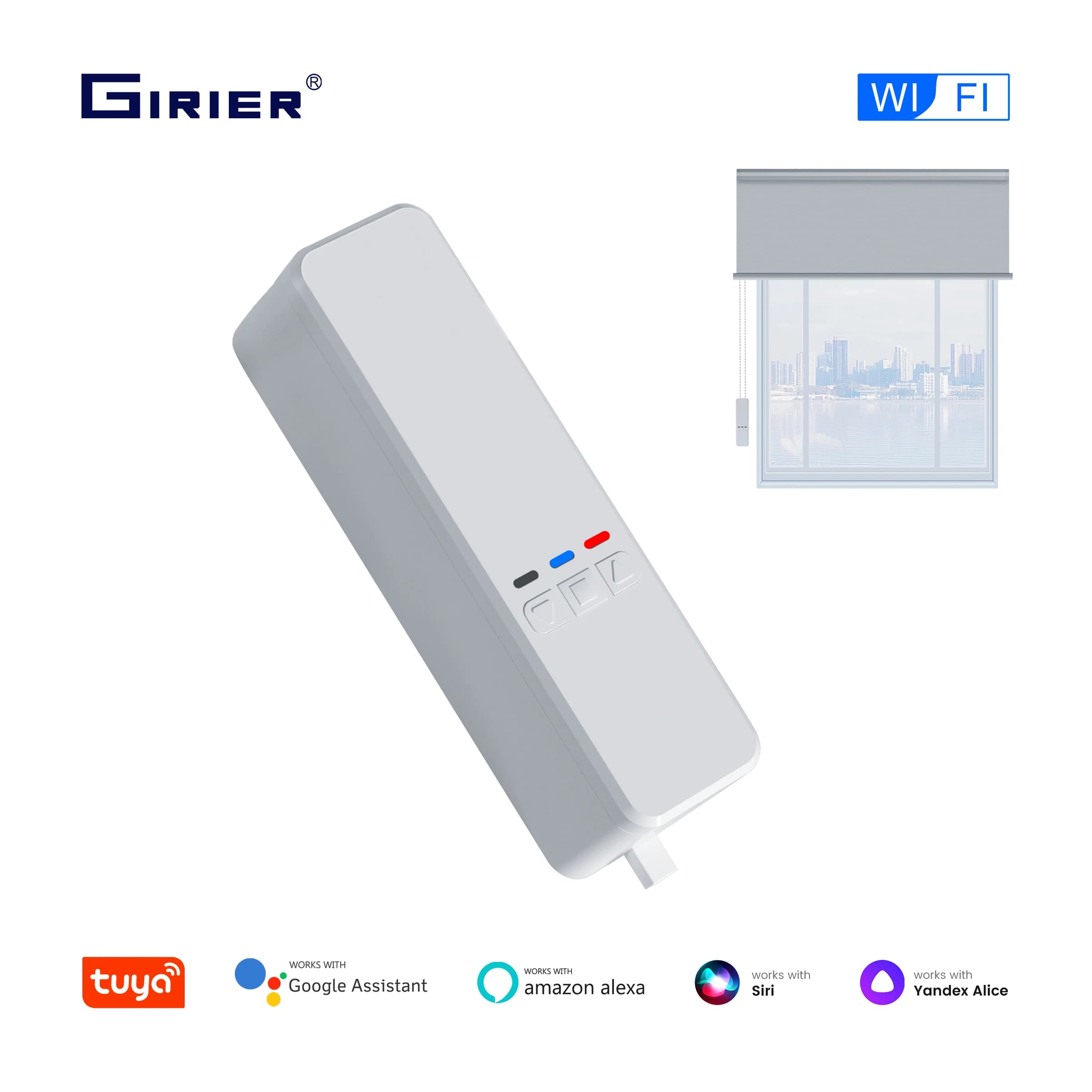 GIRIER Smart Curtain Motor WiFi RF433 Electric Chain Roller Blinds Motor for Shade Shutter Works with Tuya APP Alexa Hey Google