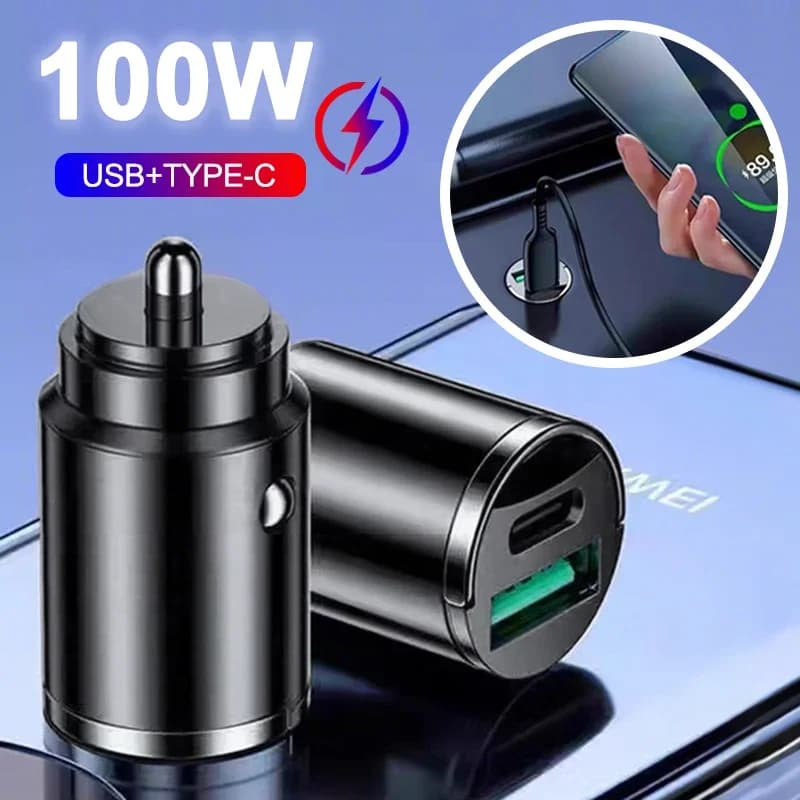 Mini 100W 200W PD30W QC3.0 Pull Ring Caricabatteria da auto a ricarica rapida USB C Adattatore per caricabatteria per telefono per auto per iPhone Xiaomi Samsung Huawei