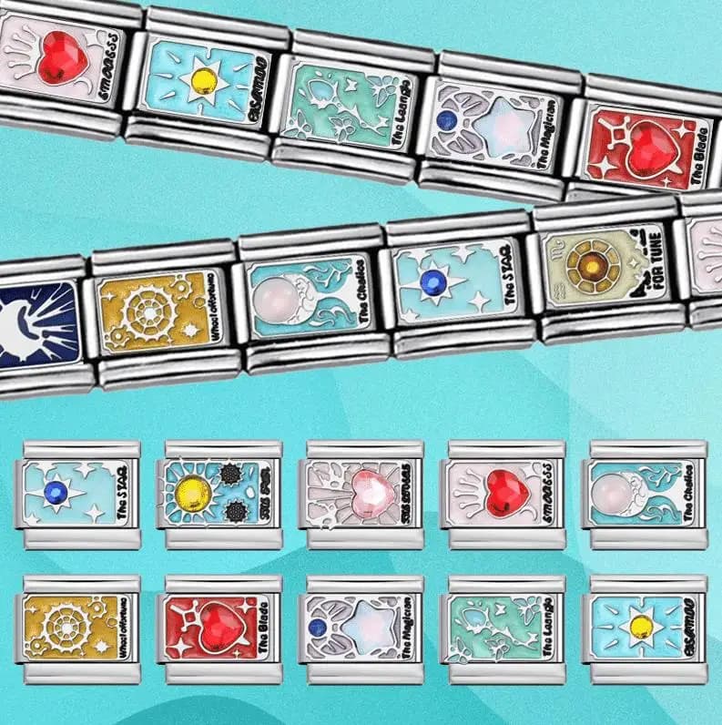 Bracciale con ciondoli italiani della serie di carte dei tarocchi fai-da-te, modello sole luna, perline, adatto per gioielli con bracciale con ciondoli italiani in acciaio inossidabile da 9 mm