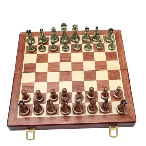Set di scacchi in metallo pieghevole magnetico in legno fatto a mano con regine extra e spazio per gli scacchi