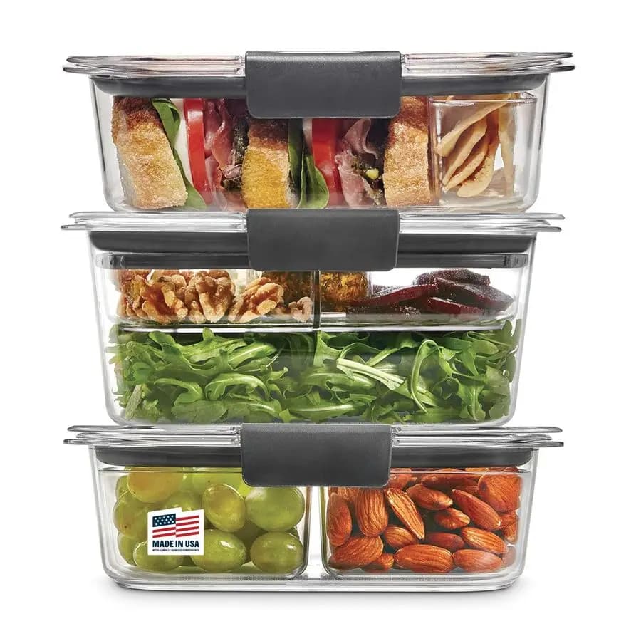 Contenitori per Alimenti Brilliance Senza BPA, Set da 3 con Coperchi, Vassoi Rimovibili, Ermetici, Anti-perdita, Ideali per Preparazione Pasti, Pranzo, ecc.