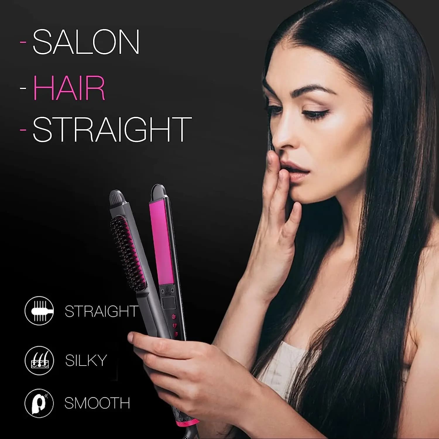 Piastra per Capelli 3-in-1 da Donna: Lisciante, Arricciacapelli e Spazzola Elettrica Riscaldante in Ceramica Ionica a Riscaldamento Rapido