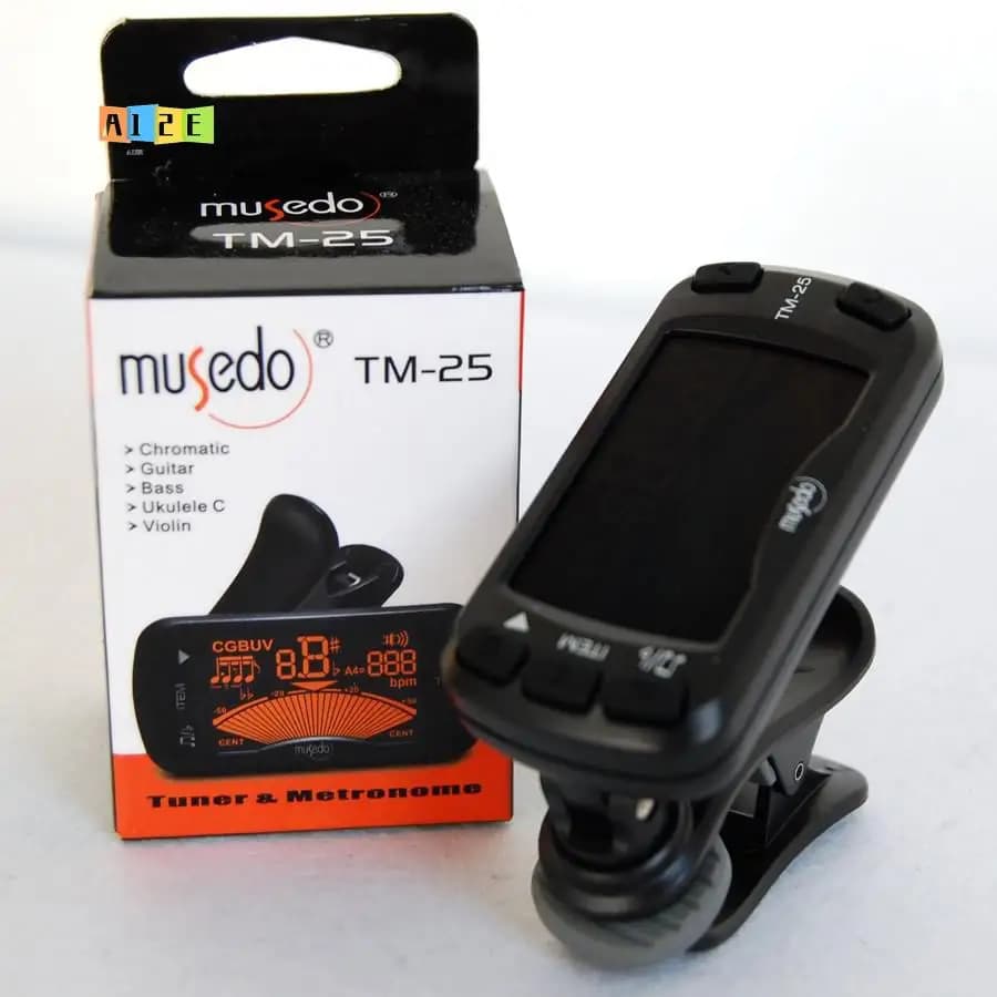 A12E-Musedo Tm-25 Tm25 Clip-On Sintonizzatore Elettrico e Metronomo Chitarra Basso Cromatico Violino Ukulele Universale Multifunzione Portatile