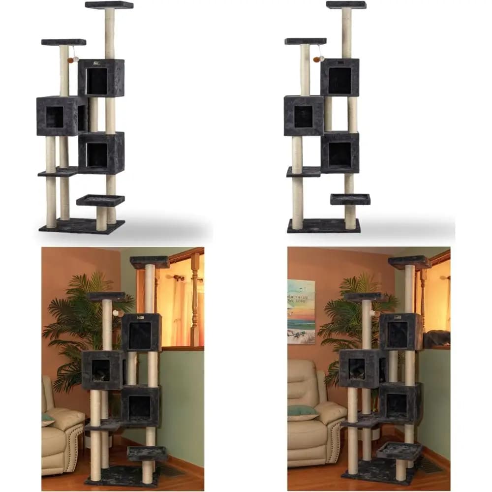 Torre per gatti alta di lusso con livelli multipli, 26 x 24 x 80, grigio scuro, sette piattaforme in corda di sisal, durevole e spaziosa Condo Opti