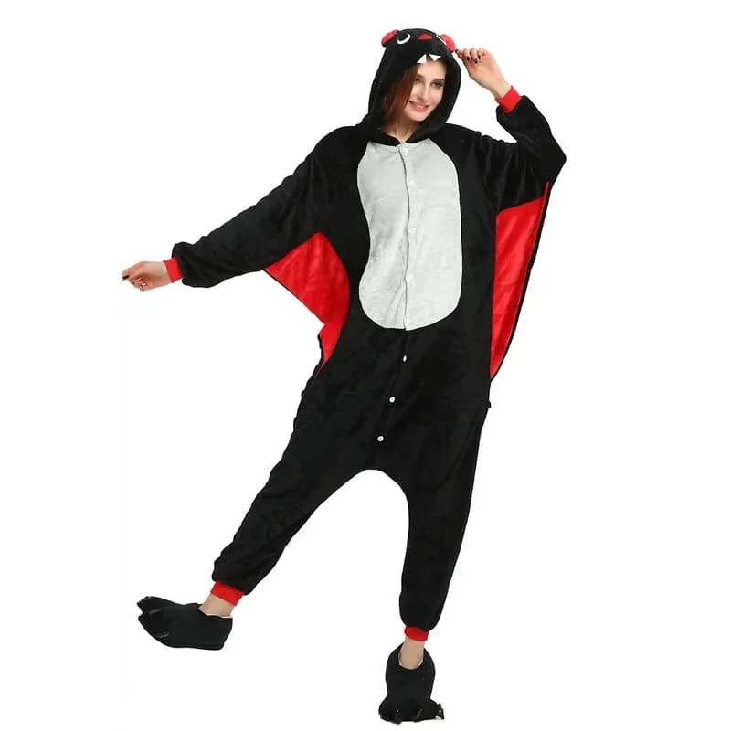 Tuta da pipistrello nera Pigiama con cappuccio animale a maniche lunghe Abbigliamento da casa casual Autunno Inverno Cosplay Homewear per adulti