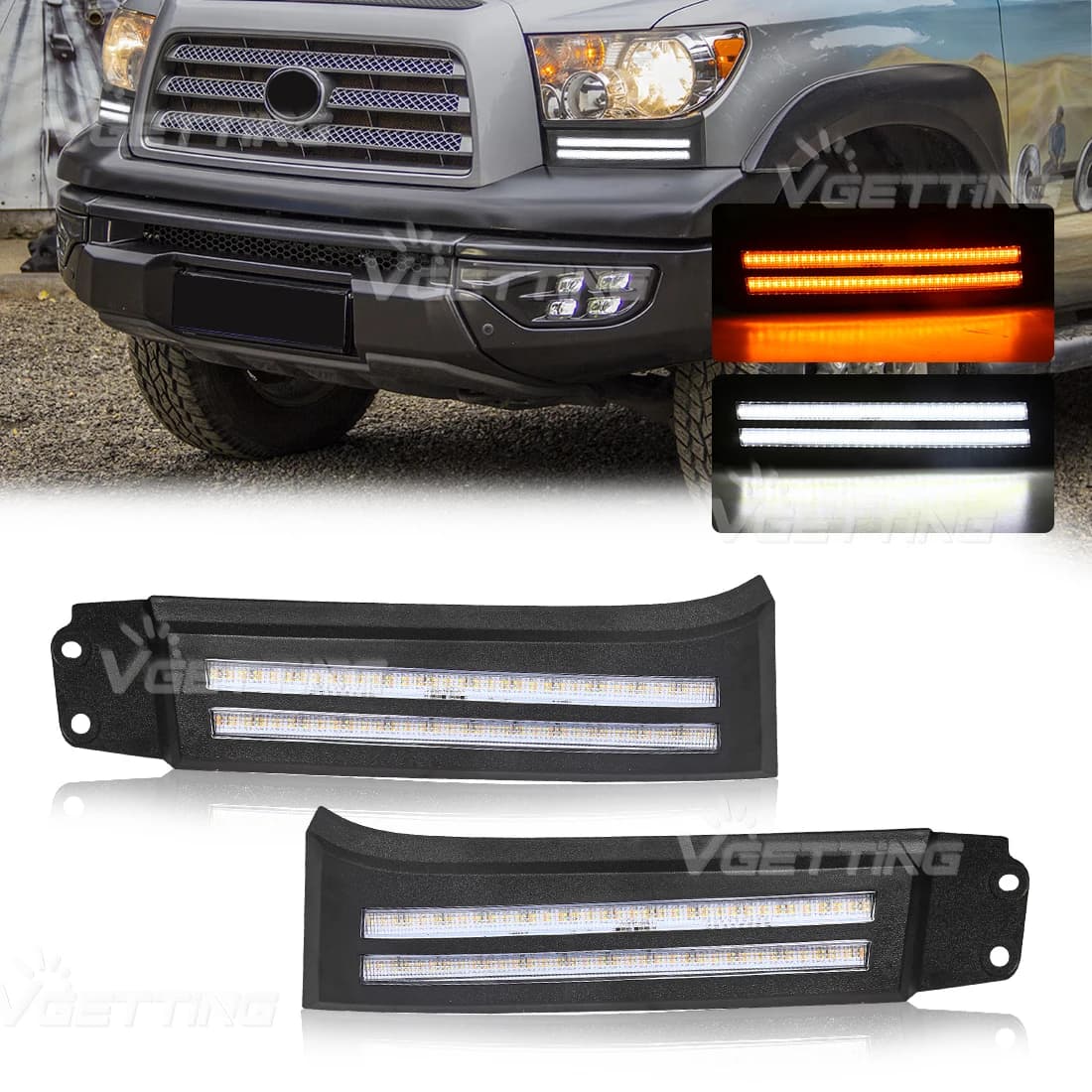Luci diurne a LED DRL per Toyota Tundra 2007 2008 2009 2010 2011 2012 2013 e Sequoia 2007-2017 con indicatori di direzione integrati