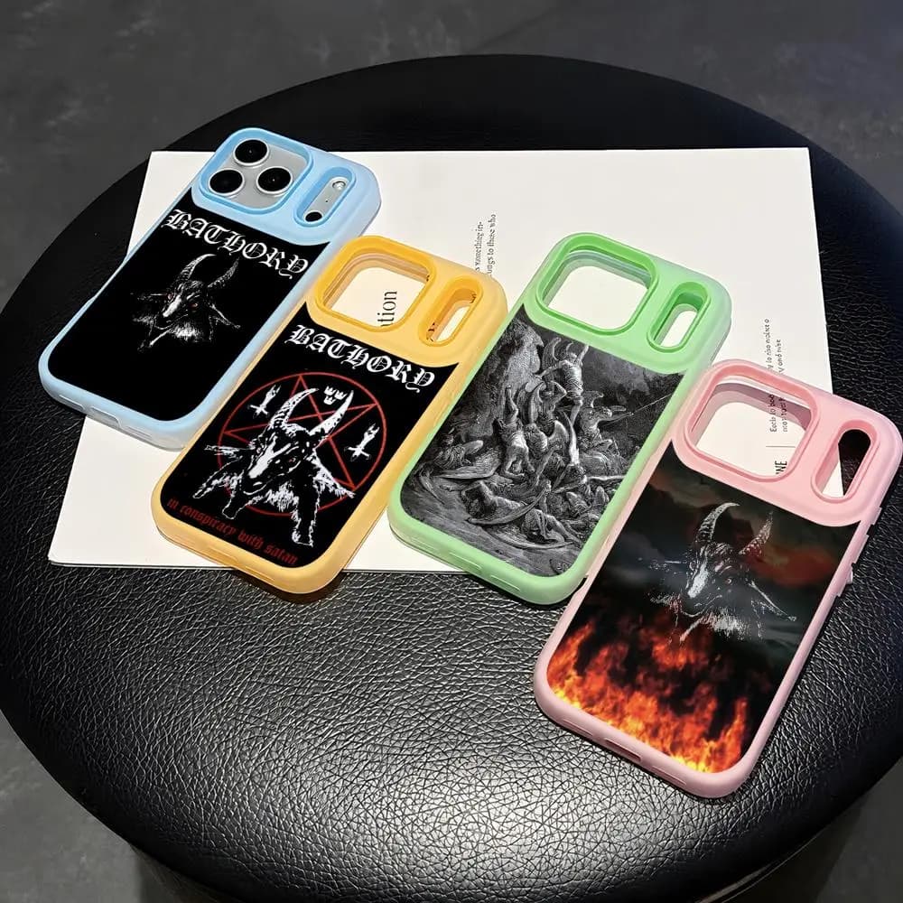 B-Bathorys Black Metal Phone Case 2-in-1 Detachable Clear with Card Holder for iPhone 12-17 Soft Multi-Color
