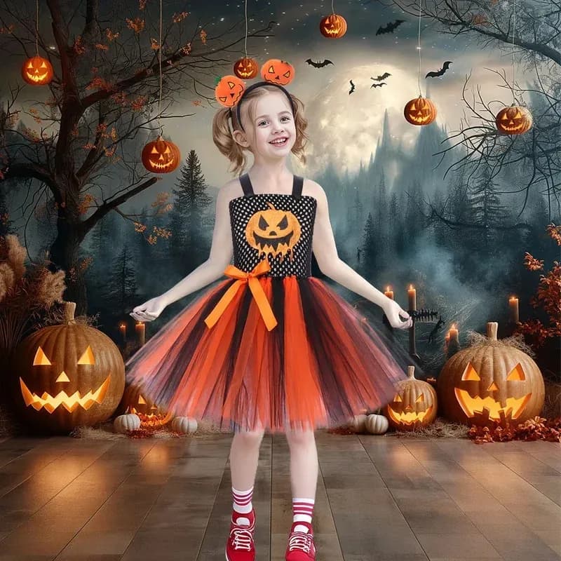 Jogerli Abbigliamento per bambini Halloween Piccola strega Zucca Abito da principessa Masquerade Fantasma Festival Cosplay Suita;k6;8',