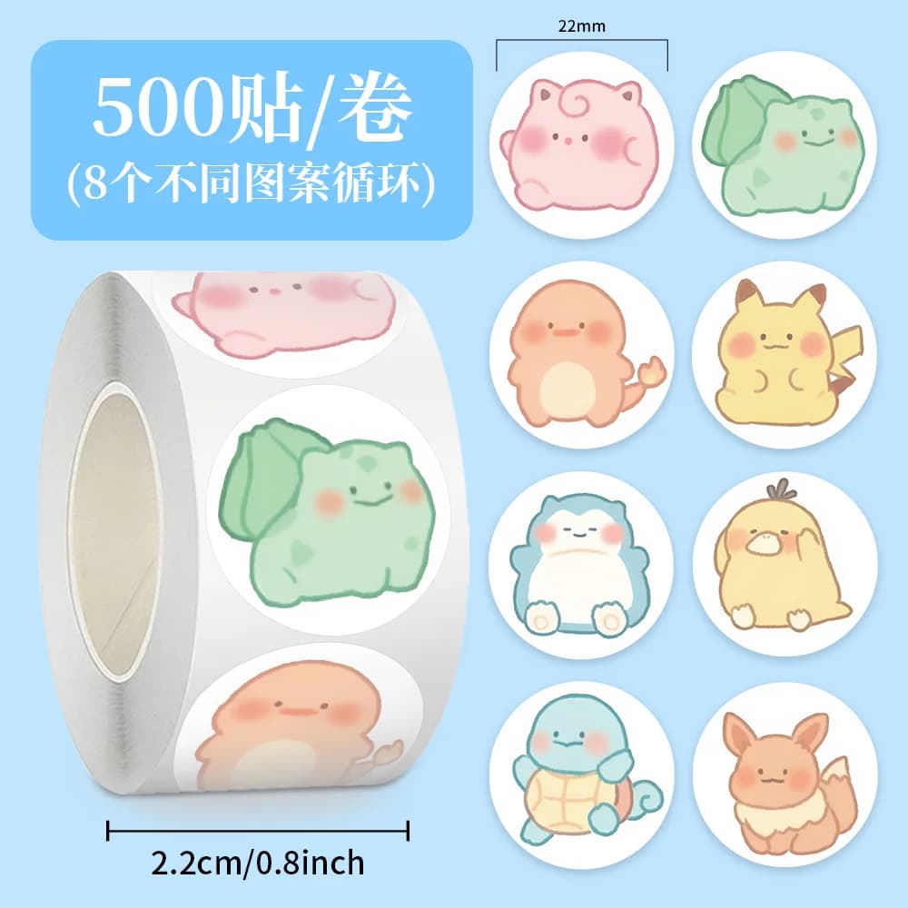 500 Pezzi/Rotolo Adesivi Pokémon Graffiti per Sigillatura, Adesivi Squisiti alla Moda per Computer, Notebook, Cancelleria, Giocattoli Fai-da-te, Segreti