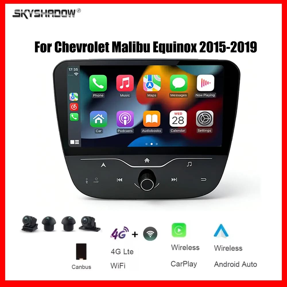Autoradio multimediale 9" CarPlay Android 15 8 Core 12G+256G con navigatore GPS 4G per Chevrolet Malibu Equinox 2015-2019