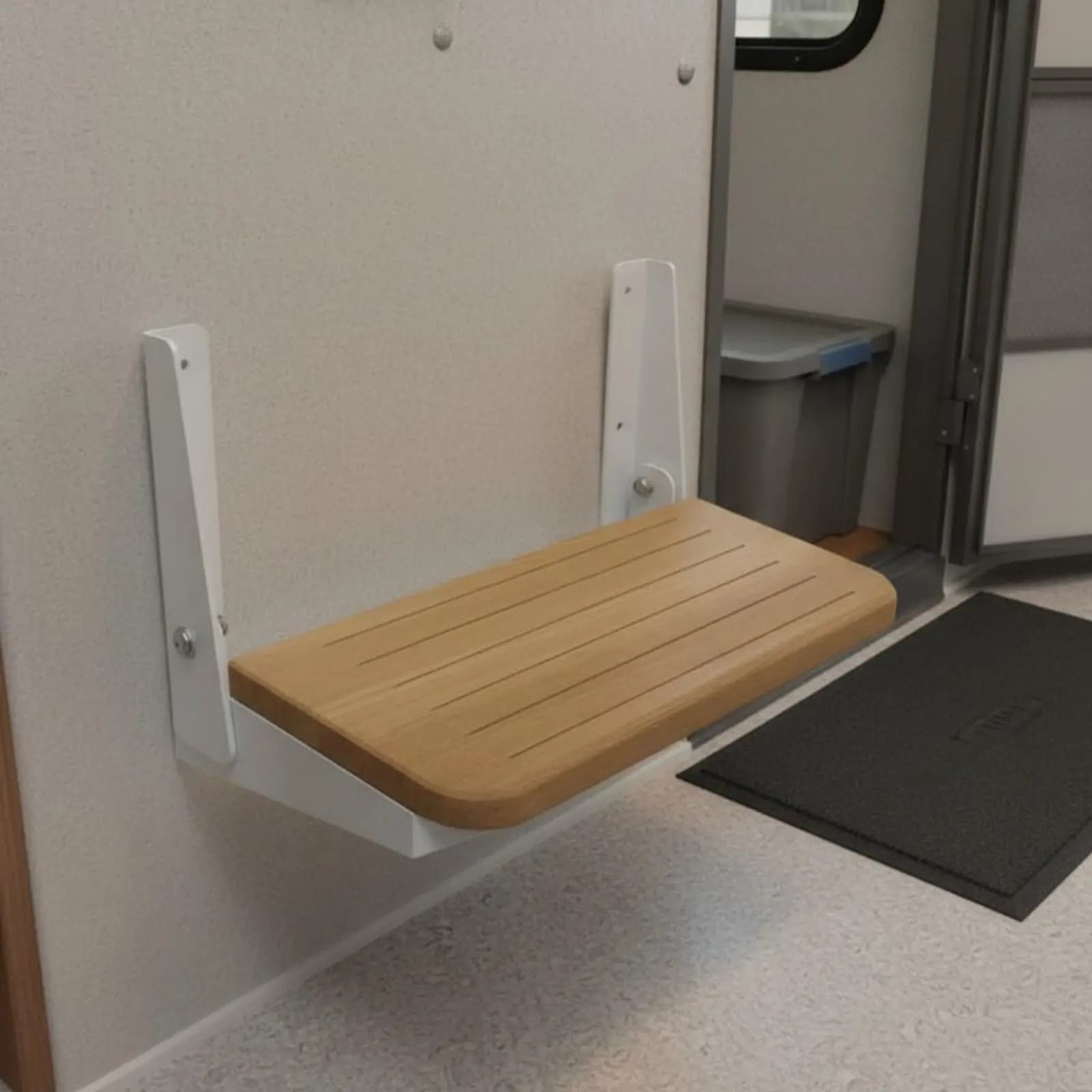 Scaletta Pieghevole in Teak e Lega di Alluminio per Barche, Poggiapiedi Salvaspazio per Imbarcazioni, Accessorio con Staffe Verniciate di Bianco