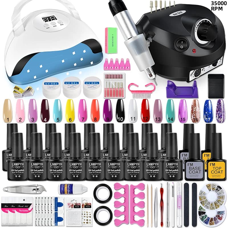 Set professionale per gel per unghie, kit di strumenti per manicure e lampada per unghie Kit per smalto gel UV per smalto da 18 colori Contiene trapano per unghie