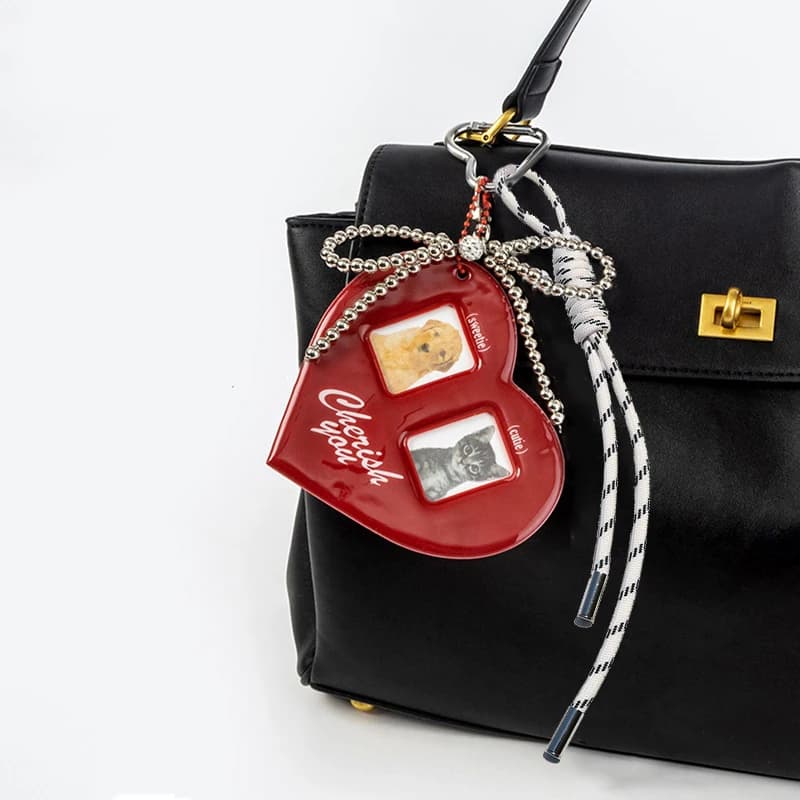 Cute PVC Photo Card Holder Heart Shaped Keychain with rope pendant for simple style photo in love heart shape for bag decoration