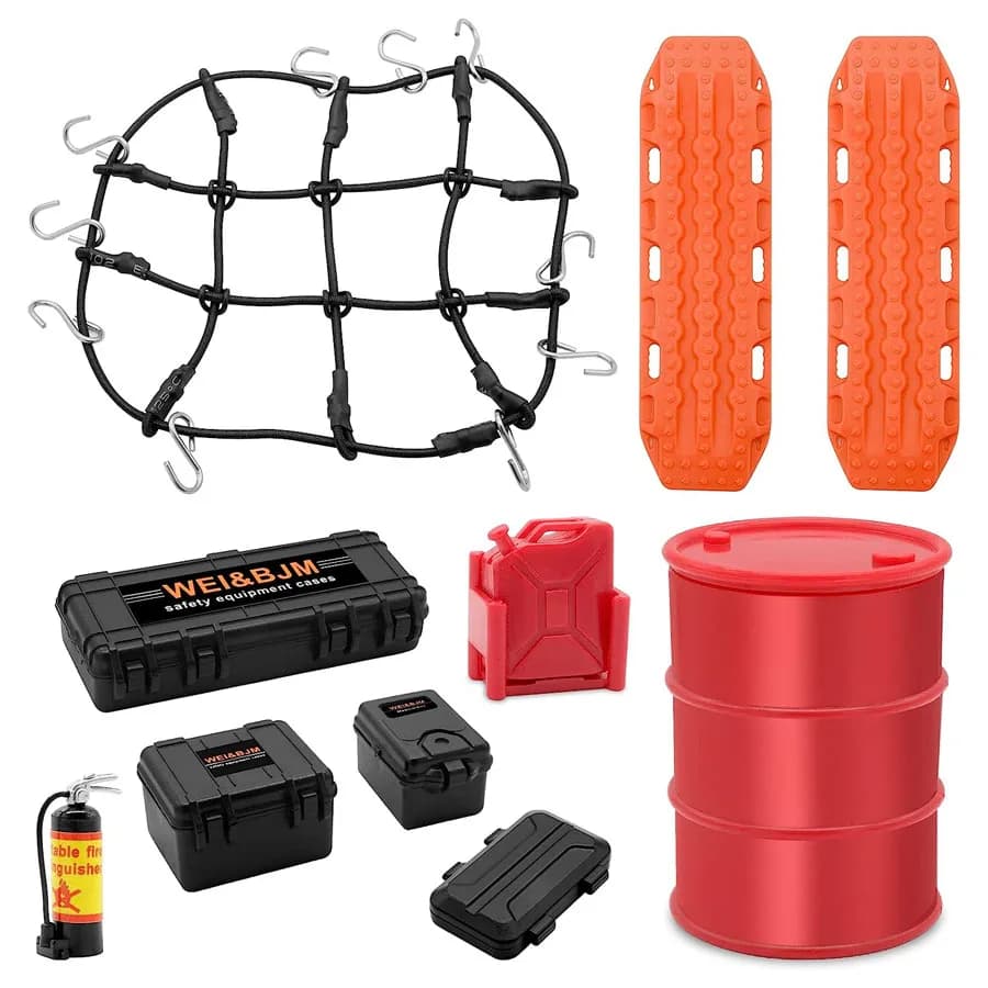 1/24 RC Crawler decorazione Mini bagaglio rete/scheda di recupero/tamburo dell'olio/estintore/cassetta degli attrezzi per 1/18 TRX4M 1/24 Axial SCX24