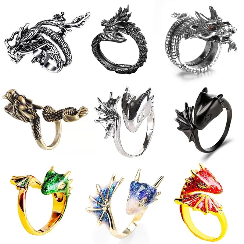 Jisensp Gothic Punk Dragon Ring Men Retro Viking Animal Adjustable Finger Rings for Women Personality Magical Cool Jewelry Gifts