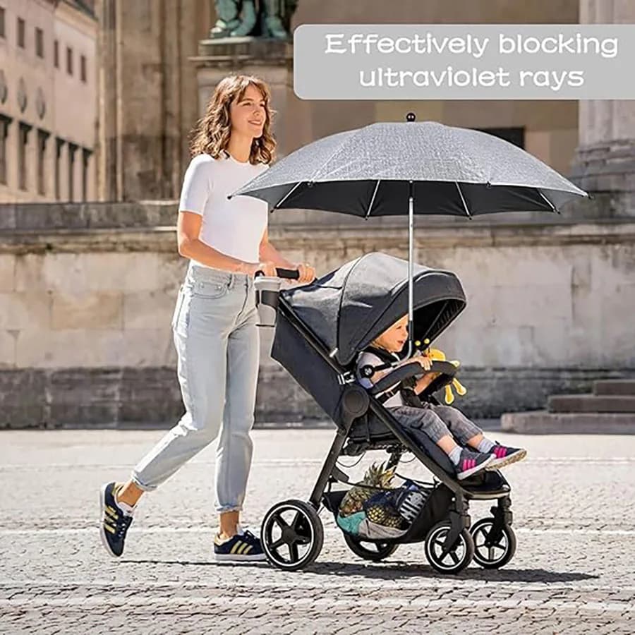 Eophmi carrozzina parasole, UPF 50 + protezione ombrellone, ombrellone per carrozzina grigio, carrozzina parasole universale per passeggino, Clip su Umb