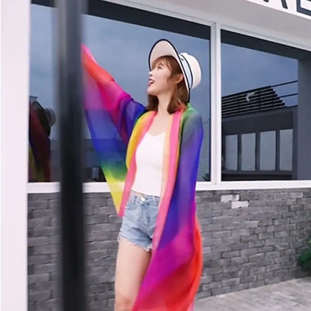 Elegant Chiffon Scarf 160*50cm with Butterfly Printing, Color Dissolving, Washable, Solar Protection, for Beach, for Women