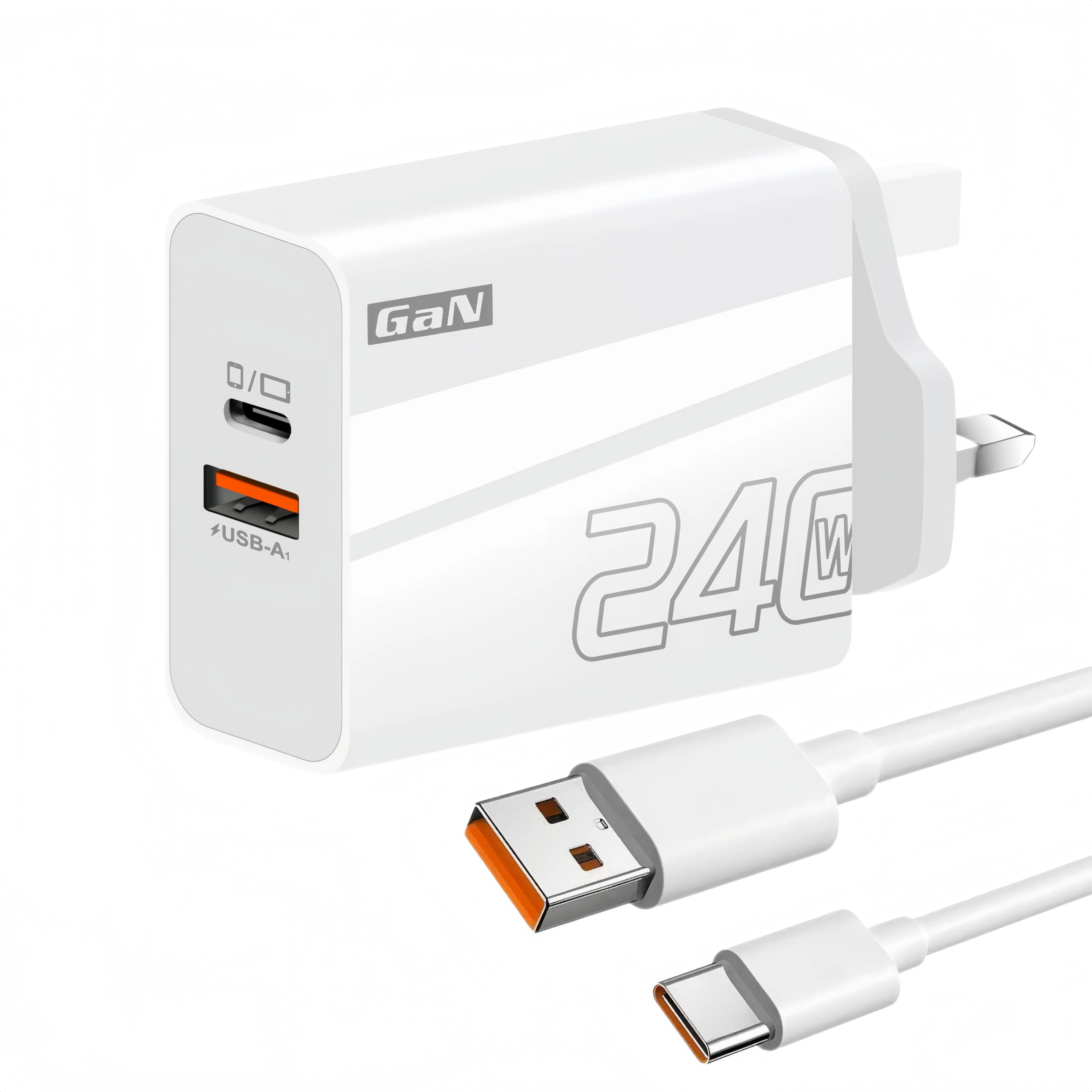 240W GaN Wall Charger USB A Type C PD3.0 QC3.0 Fast Charging Travel USB‑C Charging Cable For iPhone Samsung Smartphone Laptop