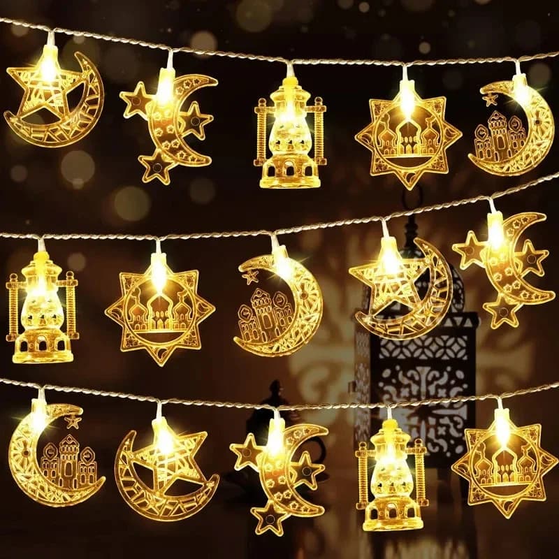 1.5/3/6M EID Mubarak LED Luci Della Stringa Islam Musulmano Festival Partito Luna Stella Castello Lanterna Ramadan Decorazione Della Casa 2024 Nuovo