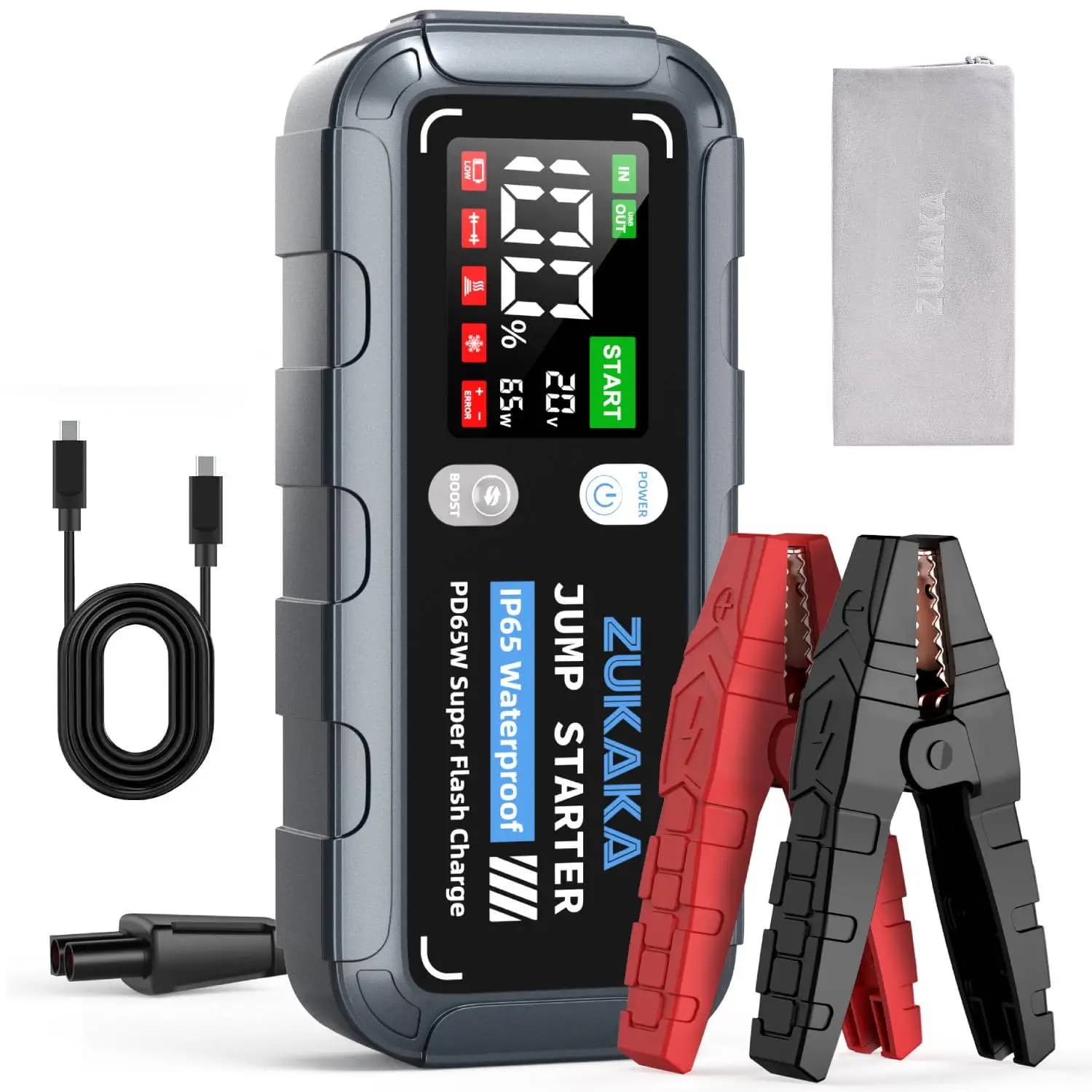 2024 Zukaka IP 65 portatile 12v veicolo Power Bank caricabatteria per auto e avviamento di emergenza Set avviamento di emergenza per auto 6000a con schermo