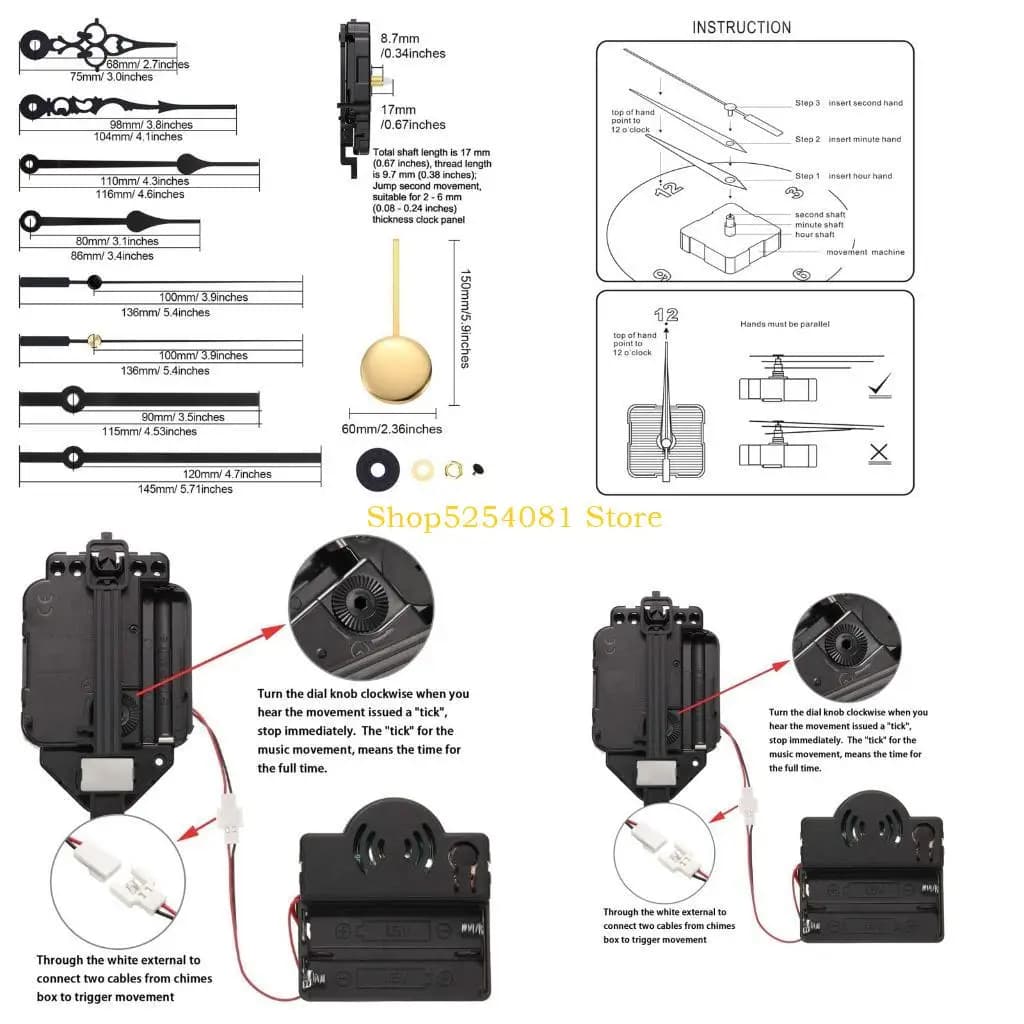 AXYC Quarzo Pendolo Trigger Orologio Movimento Carillon Carillon completo con lancette