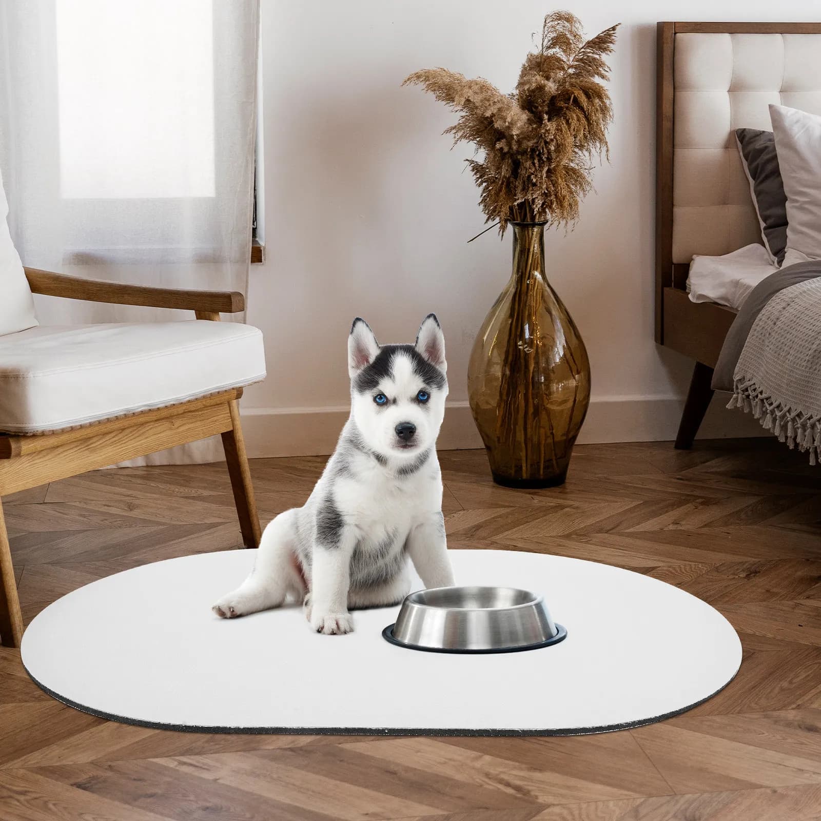 Tappetino Assorbente Antiscivolo per Ciotole di Cani, Resistente all'Usura, ad Asciugatura Rapida, per Acqua e Cibo