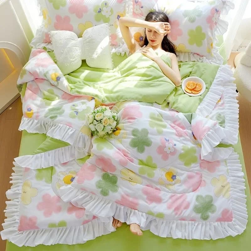Korean Version Lace Summer Cool Quilt, Washable Cotton, Machine Washable Summer Quilt Sheets, Two Person Air-conditioned Quilt