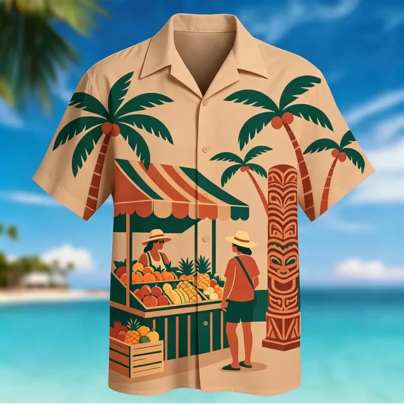 2026 Men's Hawaiian Tropical Scene Vacation Short Sleeved Shirt, for Summer Dressing,Casual Activities,And Versatile Beach Style