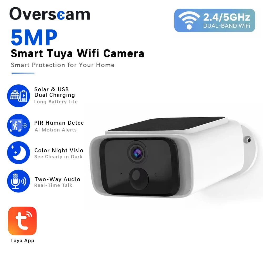 Tuya 5MP Solar Security Camera Wireless Outdoor 2.4/5G WiFi Camera For Home Fix Solar Panel Two-Way Talk Waterproof Surveillance