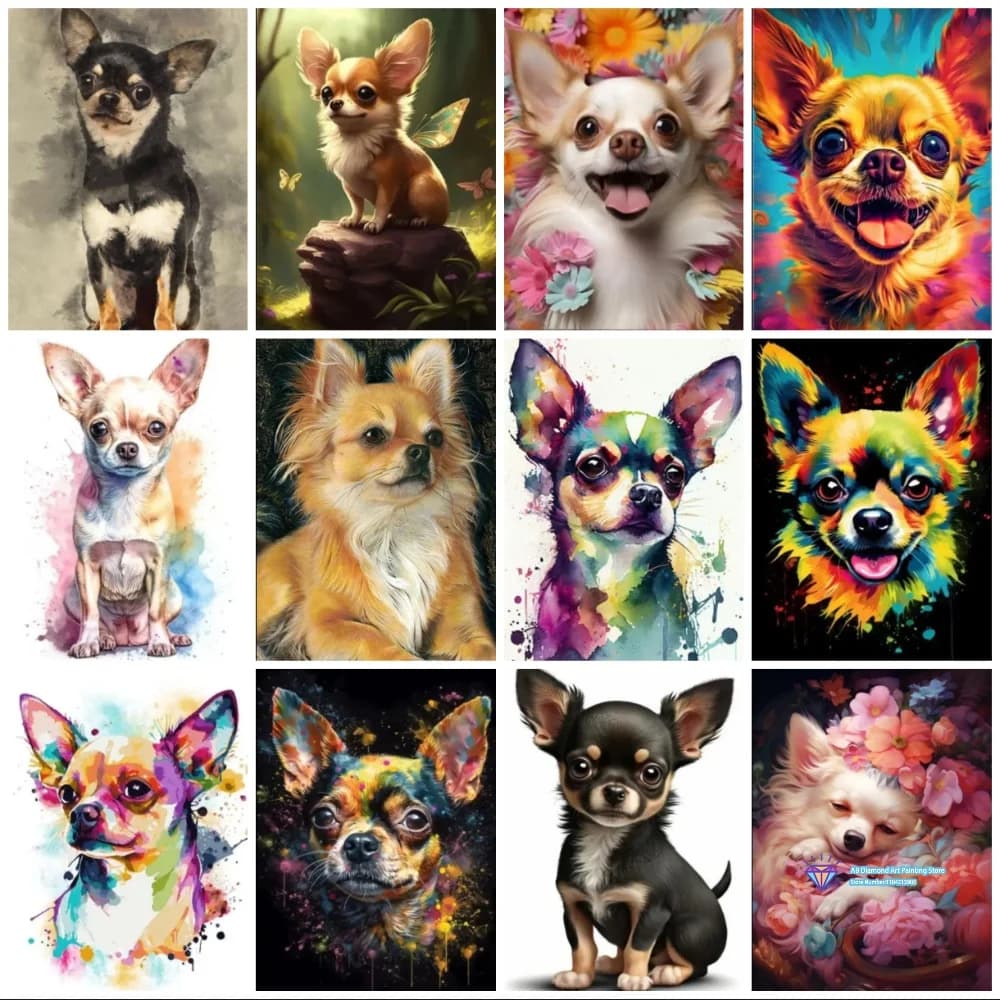 Kit Pittura Diamante 5D Fai da Te con Cane Chihuahua, Diamanti Quadrati e Rotondi, Ricamo a Punto Croce, Artigianato Artistico Fatto a Mano, Decorazione per la Casa, Regalo