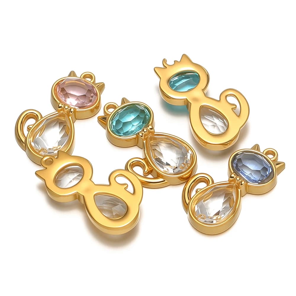 4 pezzi in acciaio inossidabile con zirconi, animali, simpatici gatti, per risultati di gioielli fai da te, collane, braccialetti per bambini, orecchini pendenti per ragazze